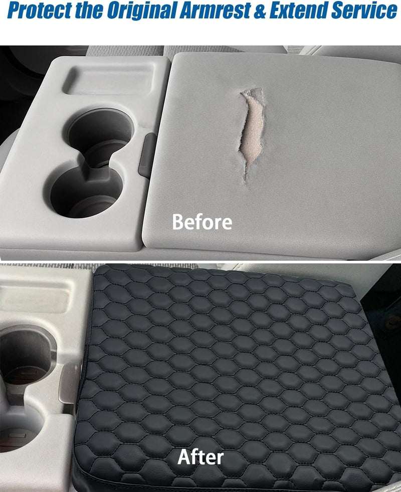 BystralX Center Console Cover Nappa Leather Armrest Cover Compatible with 2011-2014 Ford F150, 2011-2016 F250 F350 F450, Middle Console Cover Center Console Cushion(Jump Seat Only) - Image 4